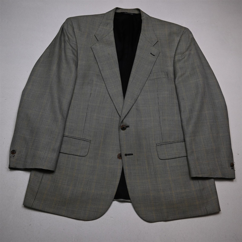 Vtg USA Made Burberrys 44R Gray Glenn Plaid Wool Mens Blazer Jacket Sport Coat